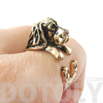 3D Basset Hound Dog Shaped Animal Wrap Ring in Shiny Gold | Sizes 4 to 8.5 | DOTOLY