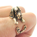 3D Basset Hound Dog Shaped Animal Wrap Ring in Shiny Gold | Sizes 4 to 8.5 | DOTOLY