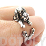 3D Basset Hound Dog Shaped Animal Wrap Ring in Shiny Silver | Sizes 4 to 8.5 | DOTOLY