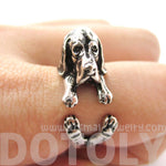 3D Basset Hound Dog Shaped Animal Wrap Ring in Shiny Silver | Sizes 4 to 8.5 | DOTOLY