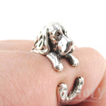 3D Basset Hound Shaped Animal Wrap Ring in 925 Sterling Silver | US Sizes 4 to 8.5 | DOTOLY