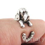 3D Basset Hound Shaped Animal Wrap Ring in 925 Sterling Silver | US Sizes 4 to 8.5 | DOTOLY