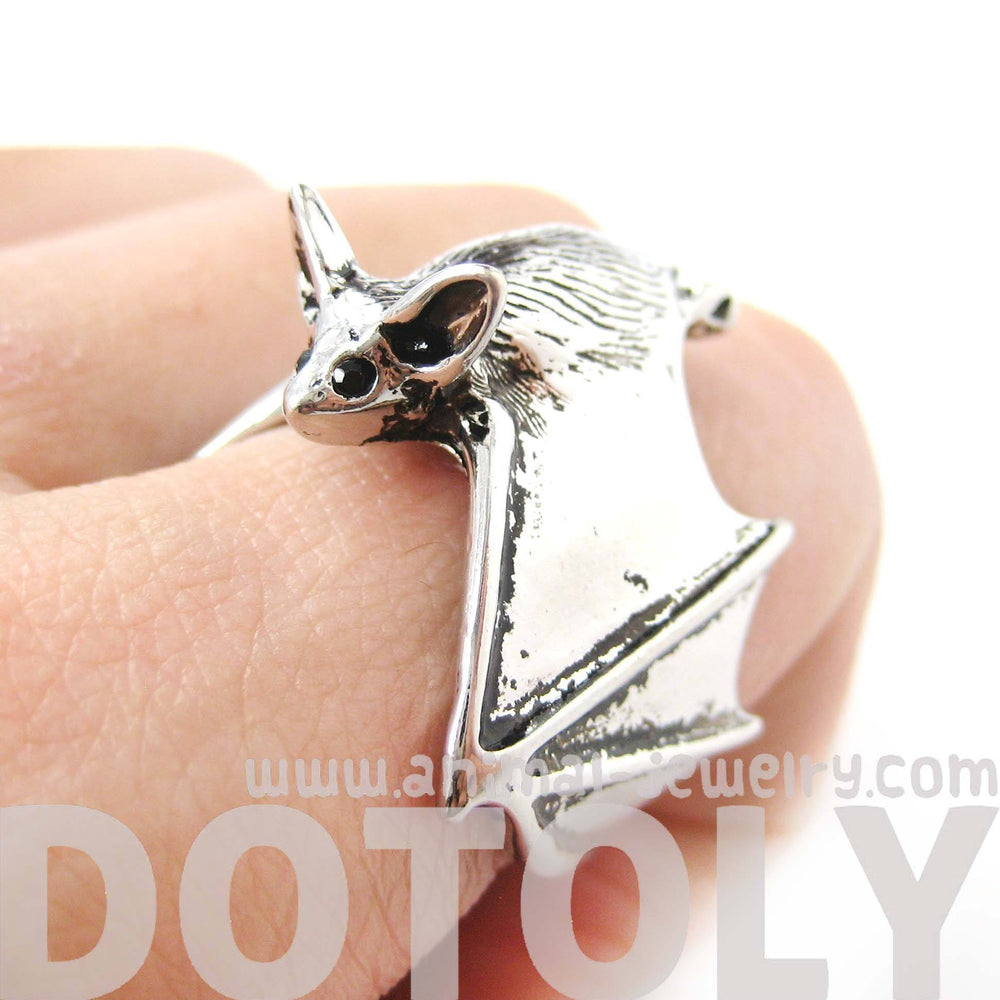 3D Bat Animal Wrap Ring in Shiny Silver: Sizes 5 to 10 Available | Animal Jewelry | DOTOLY