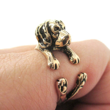 3D Beagle Dog Shaped Animal Wrap Ring in Shiny Gold | Sizes 4 to 8.5 | DOTOLY