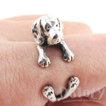 3D Beagle Puppy Shaped Animal Wrap Ring in 925 Sterling Silver | Sizes 4 to 8.5 | DOTOLY