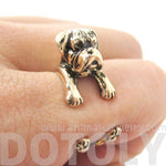 3D Boxer Dog Shaped Animal Wrap Ring in Shiny Gold | Sizes 4 to 8.5 | DOTOLY