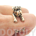 3D Boxer Dog Shaped Animal Wrap Ring in Shiny Gold | Sizes 4 to 8.5 | DOTOLY