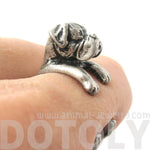3D Boxer Dog Shaped Animal Wrap Ring in Shiny Silver | Sizes 4 to 8.5 | DOTOLY