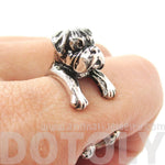 3D Boxer Dog Shaped Animal Wrap Ring in Shiny Silver | Sizes 4 to 8.5 | DOTOLY