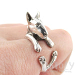 3D Bull Terrier Dog Shaped Animal Wrap Ring in 925 Sterling Silver | US Sizes 4 to 8.5 | DOTOLY