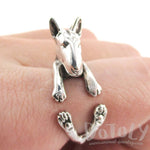 3D Bull Terrier Dog Shaped Animal Wrap Ring in 925 Sterling Silver | US Sizes 4 to 8.5 | DOTOLY