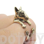 3D Bull Terrier Dog Shaped Animal Wrap Ring in Shiny Gold | US Sizes 5 to 9 | DOTOLY