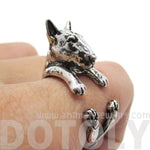3D Bull Terrier Dog Shaped Animal Wrap Ring in Shiny Silver | US Sizes 5 to 9 | DOTOLY