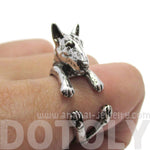3D Bull Terrier Dog Shaped Animal Wrap Ring in Shiny Silver | US Sizes 5 to 9 | DOTOLY