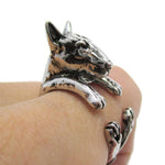 3D Bull Terrier Dog Shaped Animal Wrap Ring in Shiny Silver | US Sizes 5 to 9 | DOTOLY