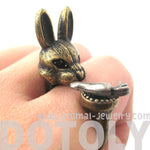 3D Bunny Rabbit with Carrot Animal Wrap Ring in Brass | US Sizes 8 to 11 | DOTOLY