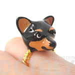 3D Chihuahua Dog Face Shaped Enamel Animal Ring Black and Tan | Limited Edition | DOTOLY