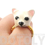3D Chihuahua Dog Face Shaped Enamel Animal Ring in White | Limited Edition Jewelry | DOTOLY