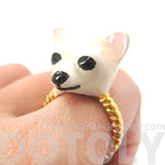 3D Chihuahua Dog Face Shaped Enamel Animal Ring in White | Limited Edition Jewelry | DOTOLY