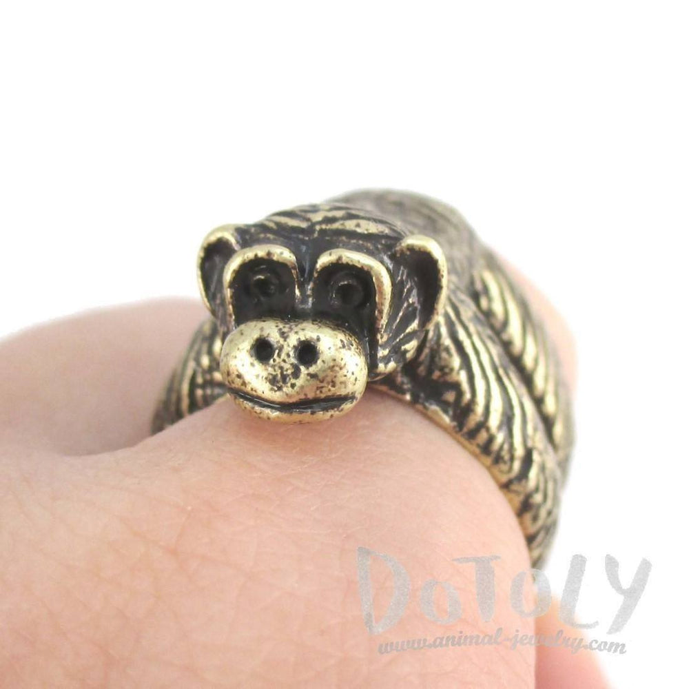 3D Chimpanzee Wrapped Around Your Finger Shaped Animal Ring | DOTOLY