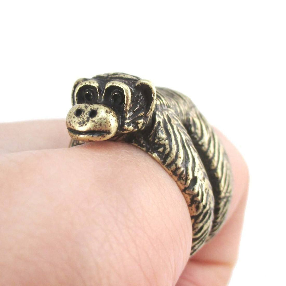 3D Chimpanzee Wrapped Around Your Finger Shaped Animal Ring | DOTOLY