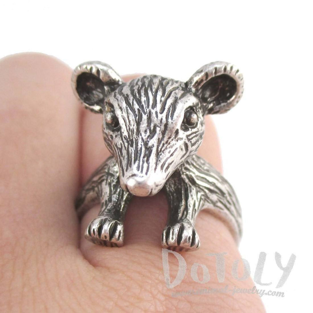 3D Chinchilla Mouse Shaped Ring in Silver | Animal Rings | DOTOLY