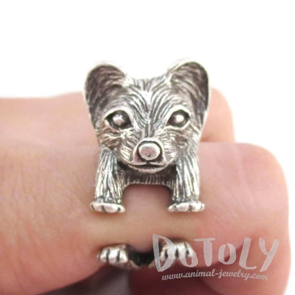 3D Continental Toy Spaniel Papillon Dog Shaped Animal Ring in