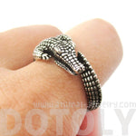 3D Crocodile Alligator Shaped Animal Wrap Around Ring in Silver | US Size 5 to 9 Available | DOTOLY