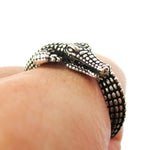 3D Crocodile Alligator Shaped Animal Wrap Around Ring in Silver | US Size 5 to 9 Available | DOTOLY