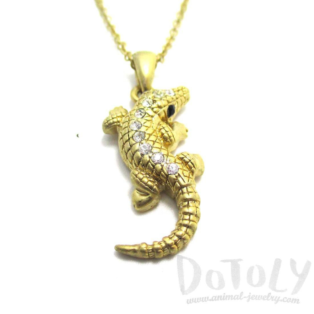 3D Crocodile Alligator Shaped Pendant Necklace in Gold | DOTOLY | DOTOLY
