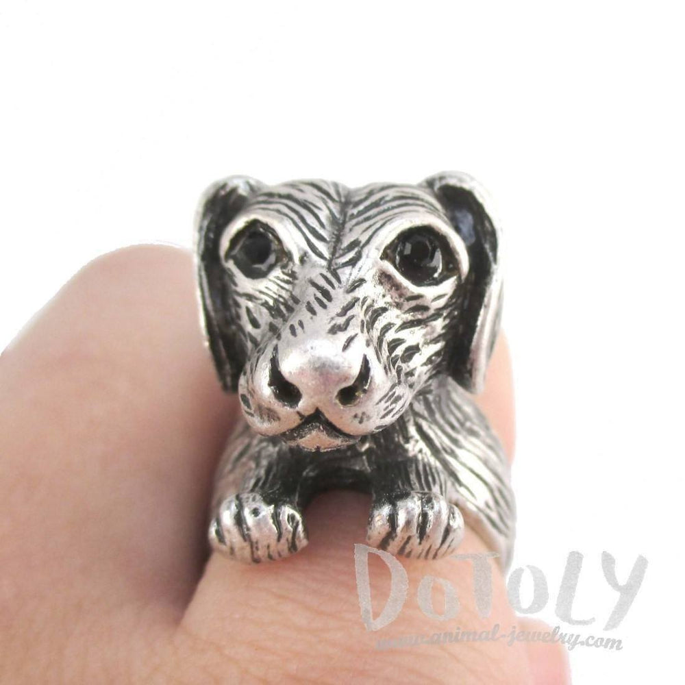 3D Dachshund Dog Shaped Animal Ring in Silver for Dog Lovers | DOTOLY
