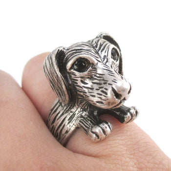 3D Dachshund Dog Shaped Animal Ring in Silver for Dog Lovers | DOTOLY