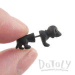 3D Dachshund Puppy Dog Shaped Front and Back Stud Earrings in Black
