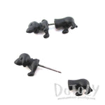 3D Dachshund Puppy Dog Shaped Front and Back Stud Earrings in Black