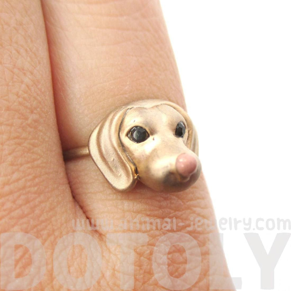 3D Dachshund Puppy Face Shaped Animal Ring in Size 6 | Gifts for Dog Lovers | DOTOLY