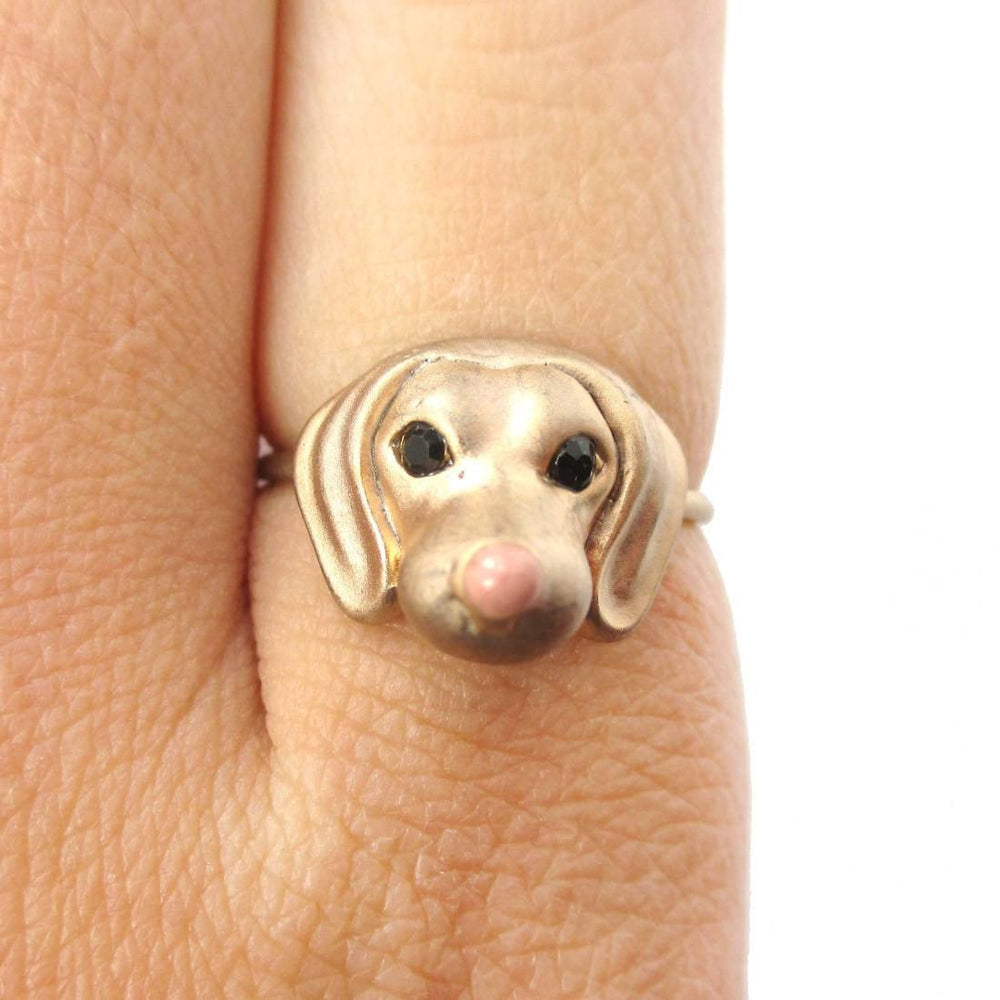 3D Dachshund Puppy Face Shaped Animal Ring in Size 6 | Gifts for Dog Lovers | DOTOLY