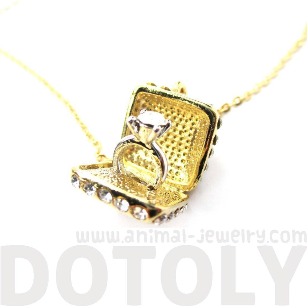 3D Diamond Ring Love Proposal Pendant Necklace in Gold | Anniversary Gifts | DOTOLY