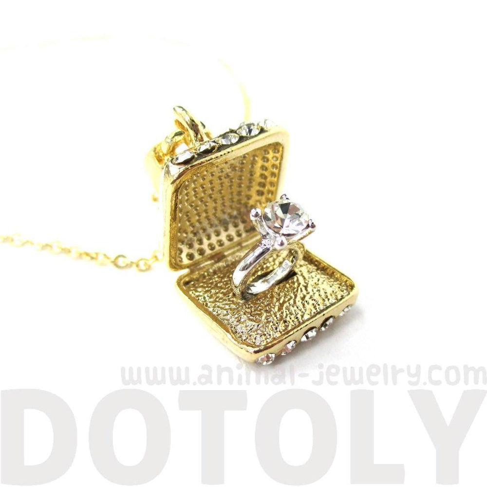 3D Diamond Ring Love Proposal Pendant Necklace in Gold | Anniversary Gifts | DOTOLY