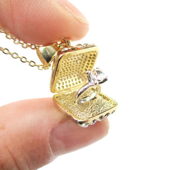 3D Diamond Ring Love Proposal Pendant Necklace in Gold | Anniversary Gifts | DOTOLY