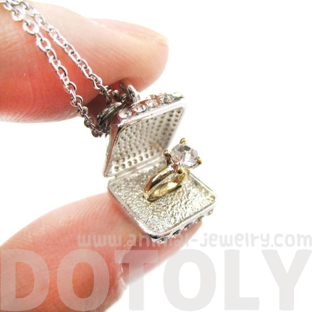 3D Diamond Ring Love Proposal Pendant Necklace in Silver | Anniversary Gifts | DOTOLY