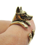 3D Doberman Pinscher Dog Shaped Animal Wrap Ring in Shiny Gold | Sizes 5 to 9 | DOTOLY