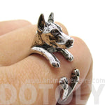 3D Doberman Pinscher Dog Shaped Animal Wrap Ring in Shiny Silver | Sizes 5 to 9 | DOTOLY