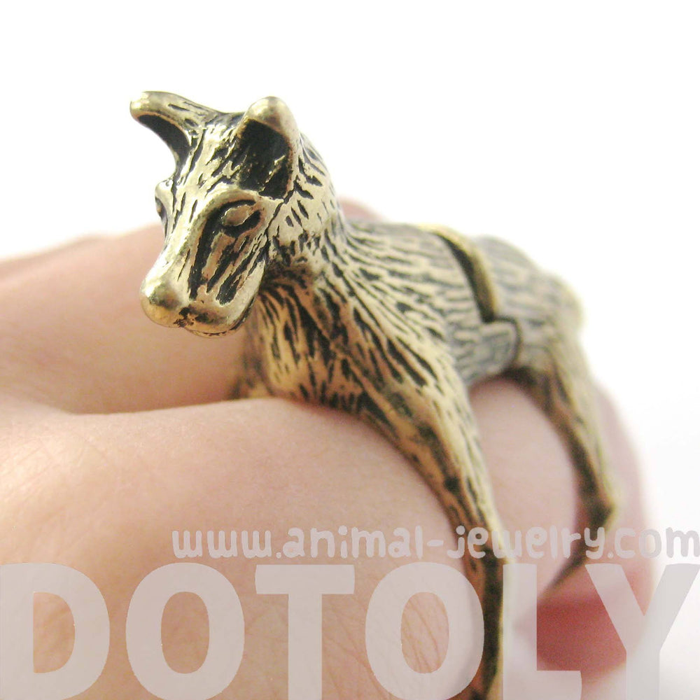 3D Dog Shaped Animal Wrap Armor Knuckle Joint Ring in Brass | Size 5 to 9 | DOTOLY