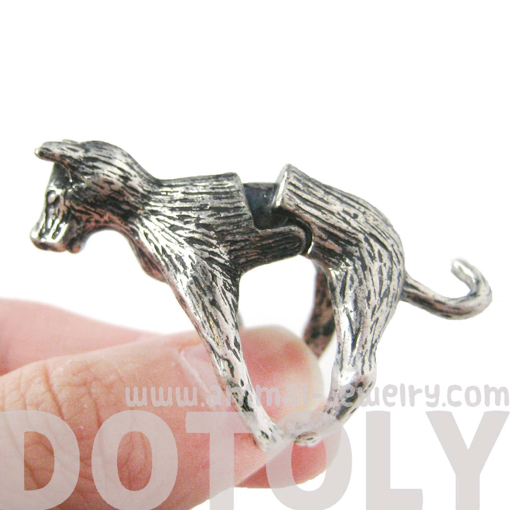 3D Dog Shaped Animal Wrap Armor Knuckle Joint Ring in Silver | Size 5 to 9 | DOTOLY