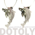 3D Dolphin Shaped Dangle Hoop Earrings in Silver | Animal Jewelry | DOTOLY