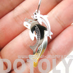 3D Dolphin Shaped Dangle Hoop Earrings in Silver | Animal Jewelry | DOTOLY