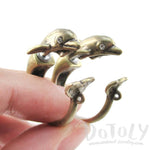 3D Dolphin Shaped Front and Back Two Part Stud Earrings in Brass | DOTOLY