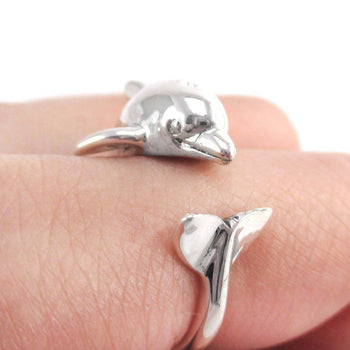 3D Dolphin Shaped Wrap Around Animal Ring in 925 Sterling Silver