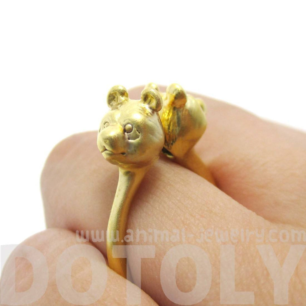 3D Double Panda Bear Head Shaped Ring in Gold | Animal Jewelry | DOTOLY
