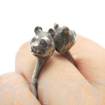3D Double Panda Bear Head Shaped Ring in Silver | Animal Jewelry | DOTOLY